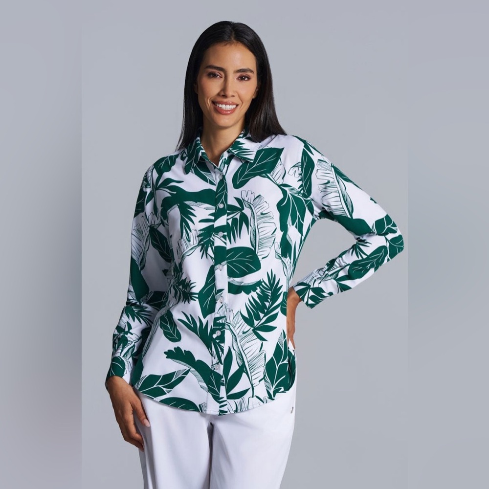 NWT Coolibar Rhodes Long Sleeve Shirt in Eden Palm Paradise